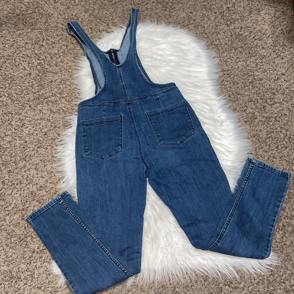 Free People Jax Blue Denim Jumpsuit/ Overalls with Front Zipper - Picture 5 of 9